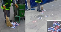 Yerlere Saçılan 1 Mayıs Afişlerini Belediye İşçisi Temizledi