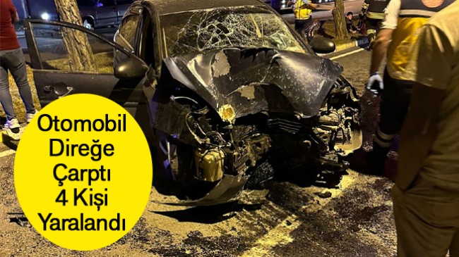 Otomobil Yoldan Çıkarak Direğe Çarptı: 4 Kişi Yaralandı